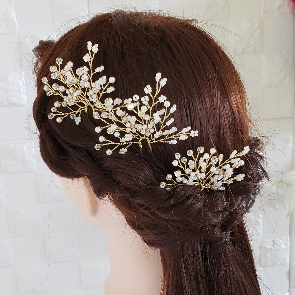 Rhinrstone Pearl Flower Bridal Hair Pins Set of 3
